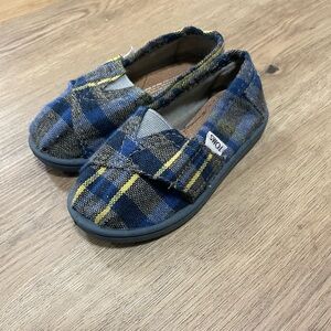 TOMS Kids Blue Plaid Shoes